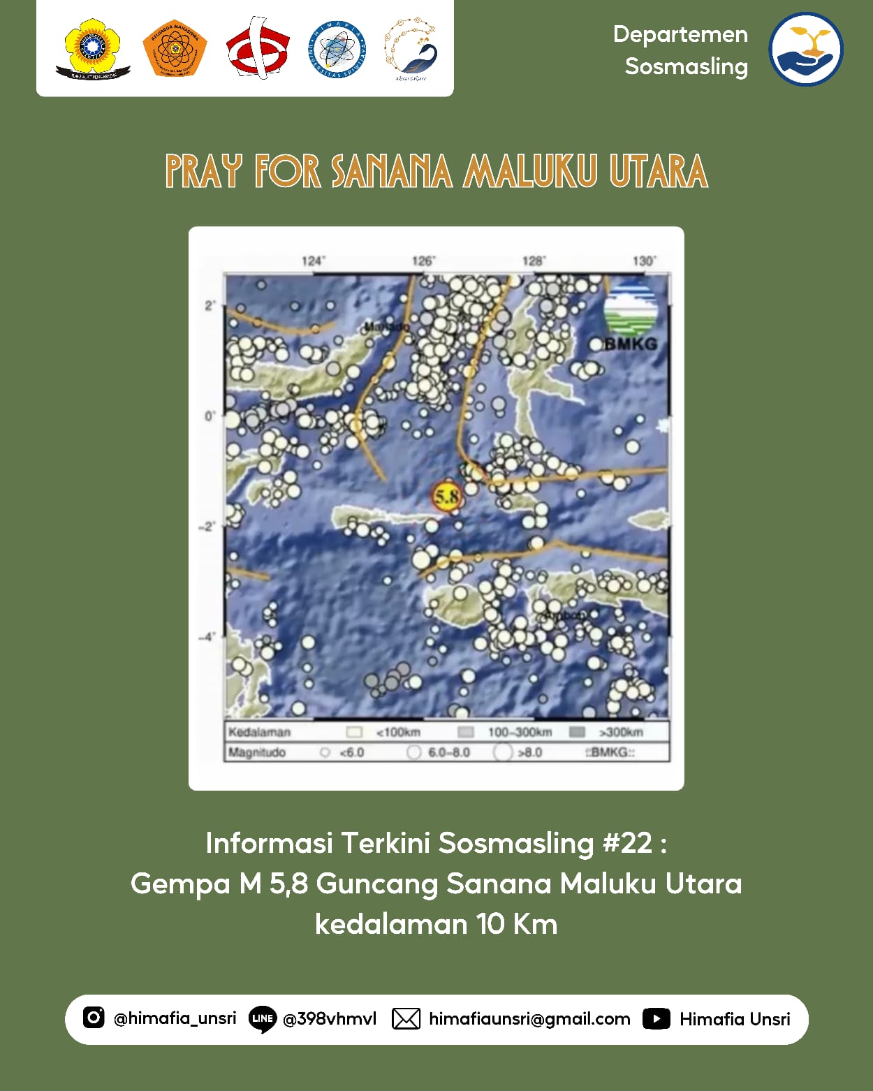  [Informasi Terkini Sosmasling #22: Gempa M 5,8 Guncang Sanana Maluku Utara kedalaman 10 Km]